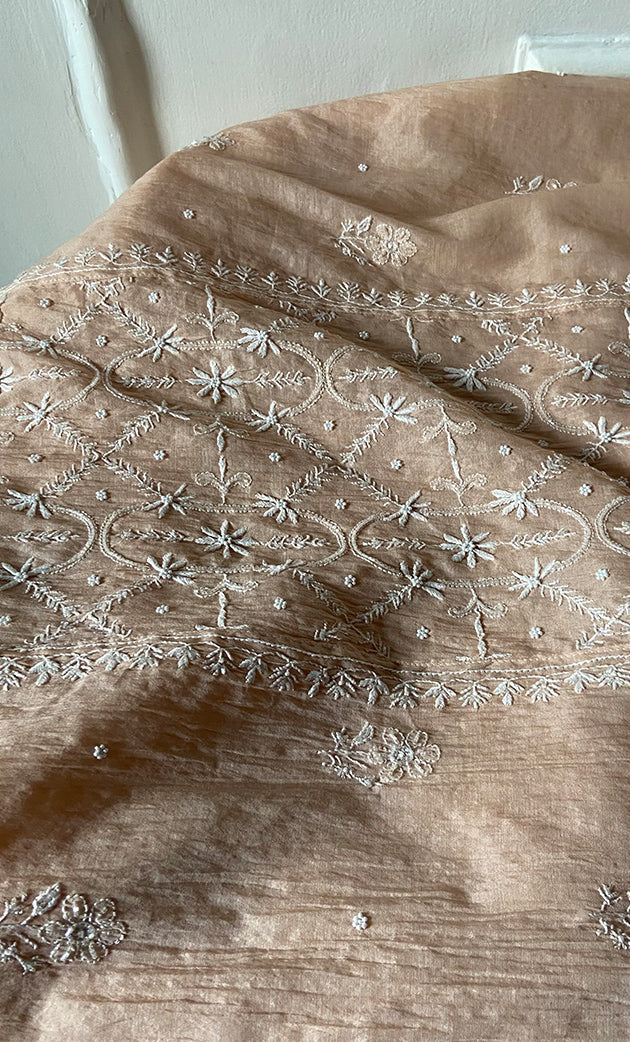 Women's Lakhnavi Handcrafted Mul Chanderi Semi - Stitched Kurta And Dupatta Set - HONC0295397