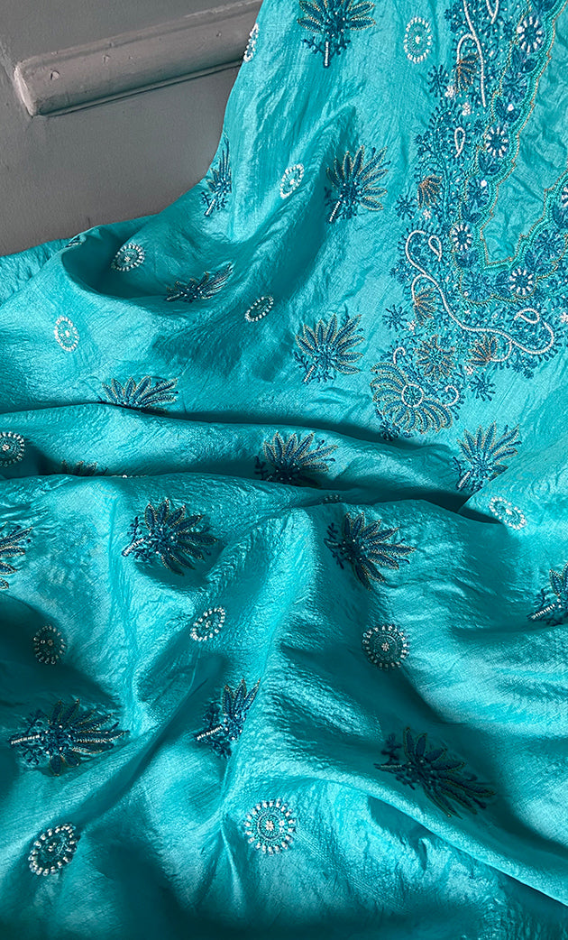 Women's Lakhnavi Handcrafted Tussar Silk Chikankari Kurta And Dupatta Set - HONC0245856
