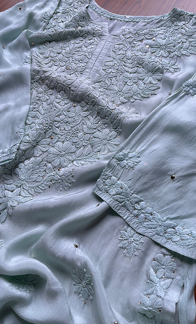 Women's Lakhnavi Handcrafted Muslin Chikankari Kurti - HONC0175654