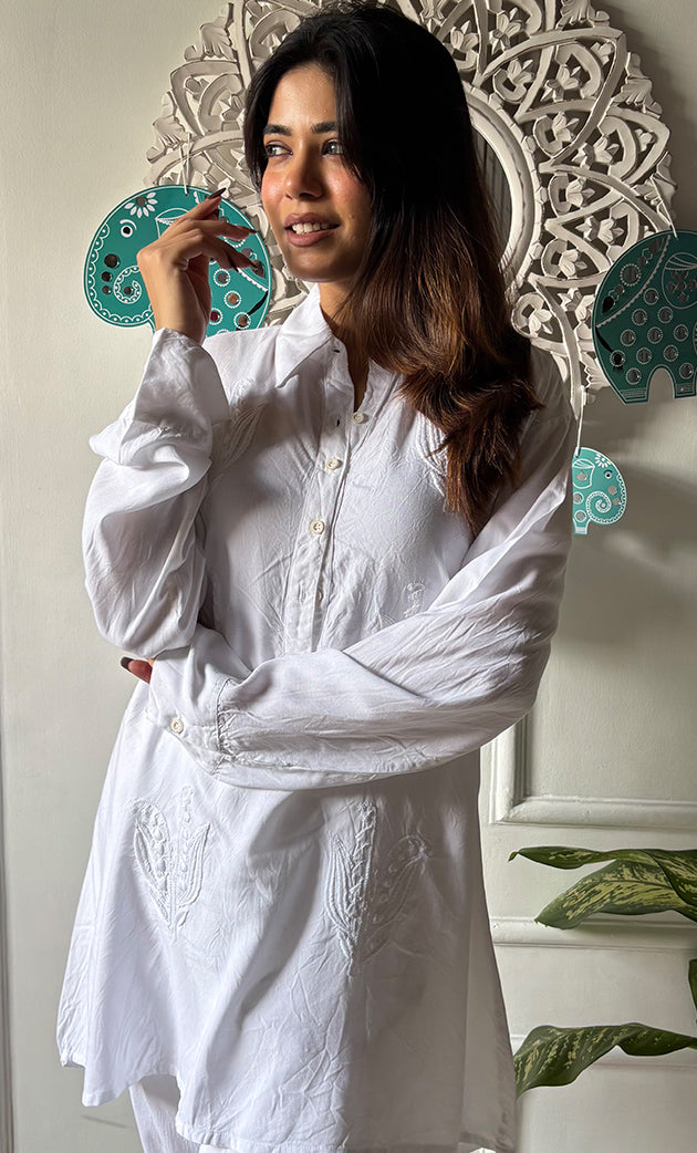 Women's Lakhnavi Handcrafted Cotton Chikankari Top - HONC0155055