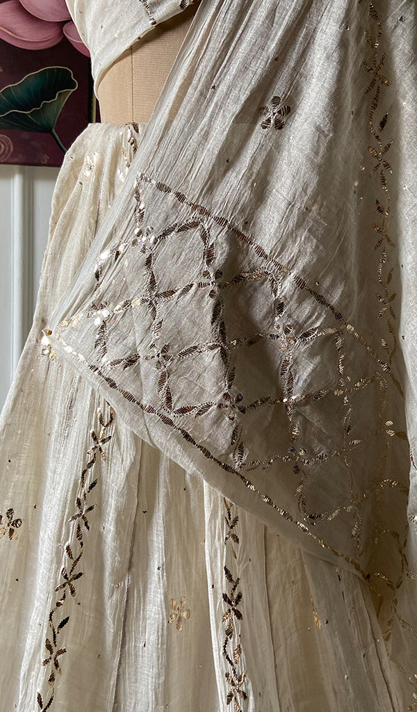 Women's Lakhnavi Handcrafted Bridal Tissue Chanderi Chikankari Lehenga Set - HONC0353218
