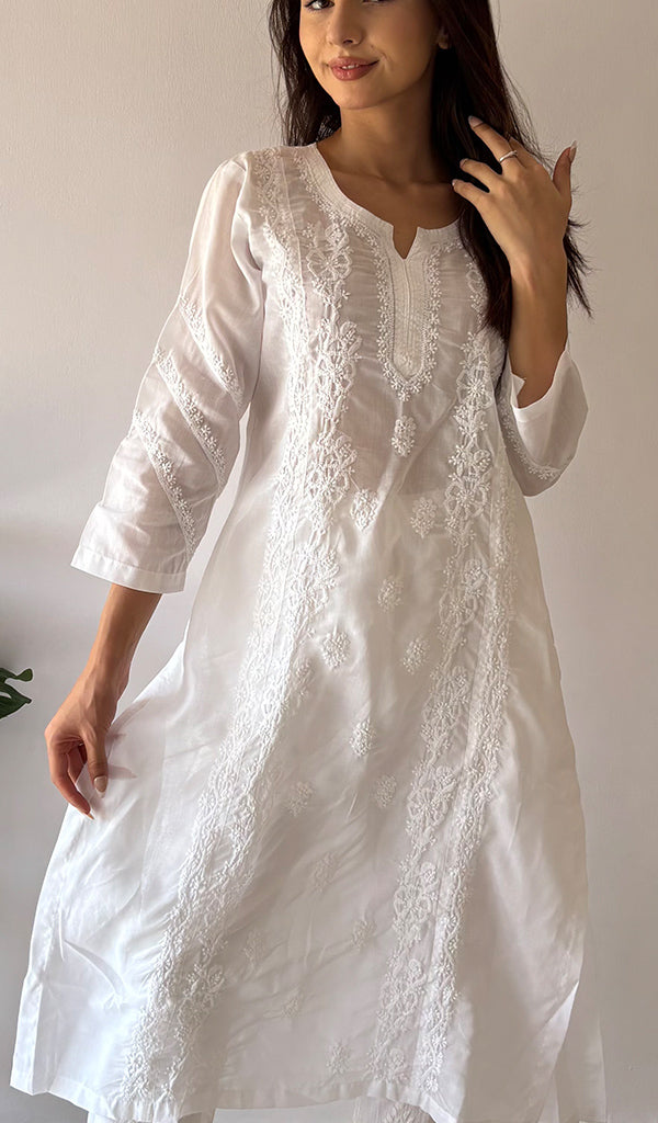Women's Lakhnavi Handcrafted Cotton Chikankari Kurti - HONC0364203