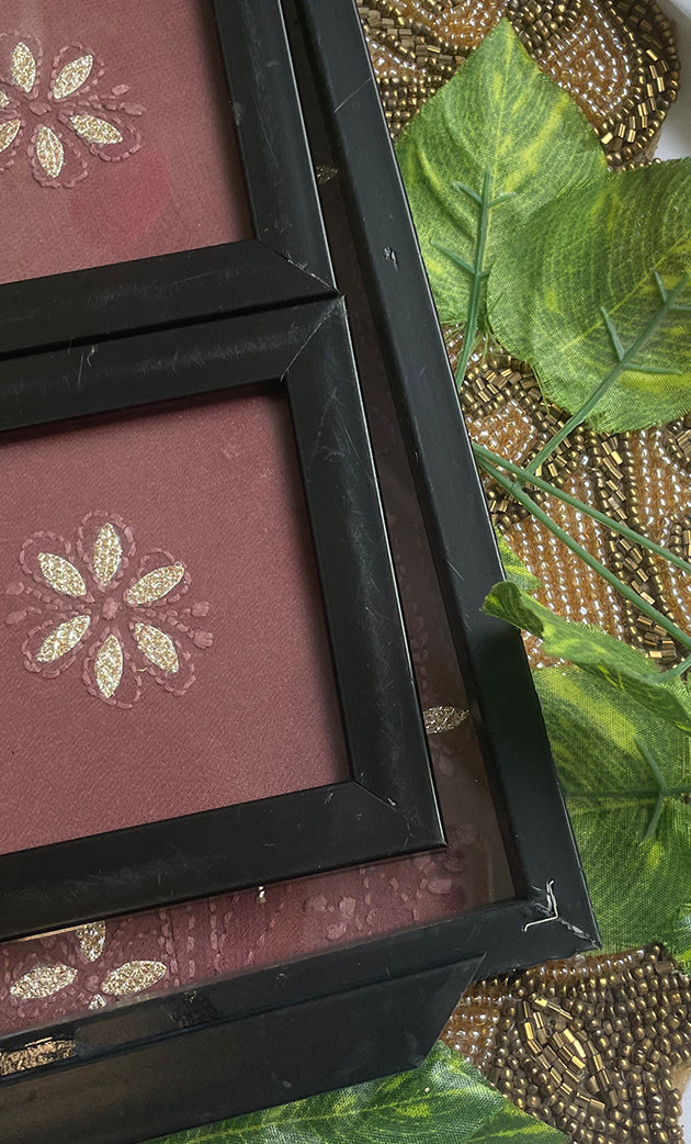 Handcrafted Chikankari Tray with Two Coasters – Wooden Frame - HONC0247266