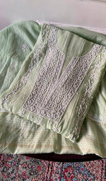 Noreen — Green Pure Mul Chanderi Chikankari 3 Pc Semi-Stitched Suit Set