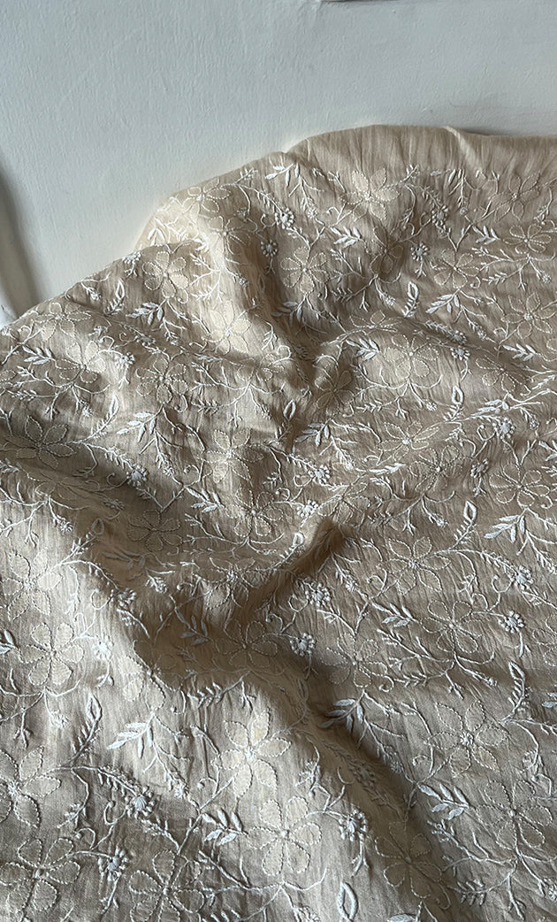 Women's Lakhnavi Handcrafted Unstitched Munga Silk Chikankari Kurta And Dupatta Set- HONC0337755