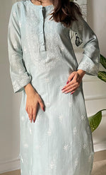 Load image into Gallery viewer, Amayra Women&#39;s Lucknowi Handcrafted Maheshwari Mul Chanderi Chikankari Kurti - HONC0300062
