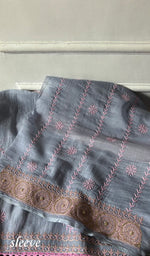 Load image into Gallery viewer, Women's Lakhnavi Handcrafted Mul Chanderi Unstitched Chikankari Full Suit - HONC0349091