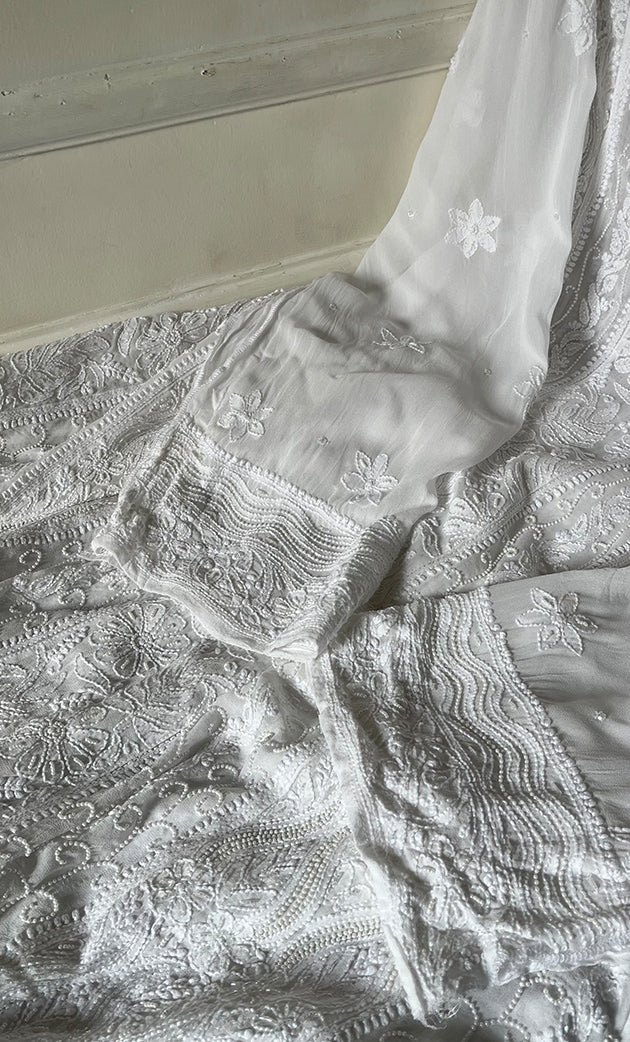Women's Lucknowi Handcrafted Viscose Georgette Chikankari Anarkali and Dupatta Set- HONC0303284