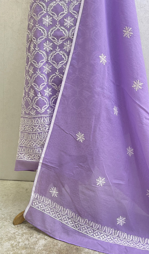 Women's Lucknowi Handcrafted Kota Cotton Chikankari Kurta And Dupatta Set -HONC0114317