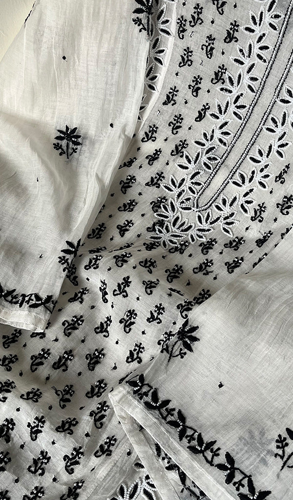 Saziya Women's Lakhnavi Handcrafted Mul Chanderi Semi - Stitched Kurta And Dupatta Set - HONC0253601