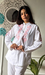 将图像加载到图库查看器中， Women&#39;s Lakhnavi Handcrafted Modal Cotton Chikankari Top - HONC0313722
