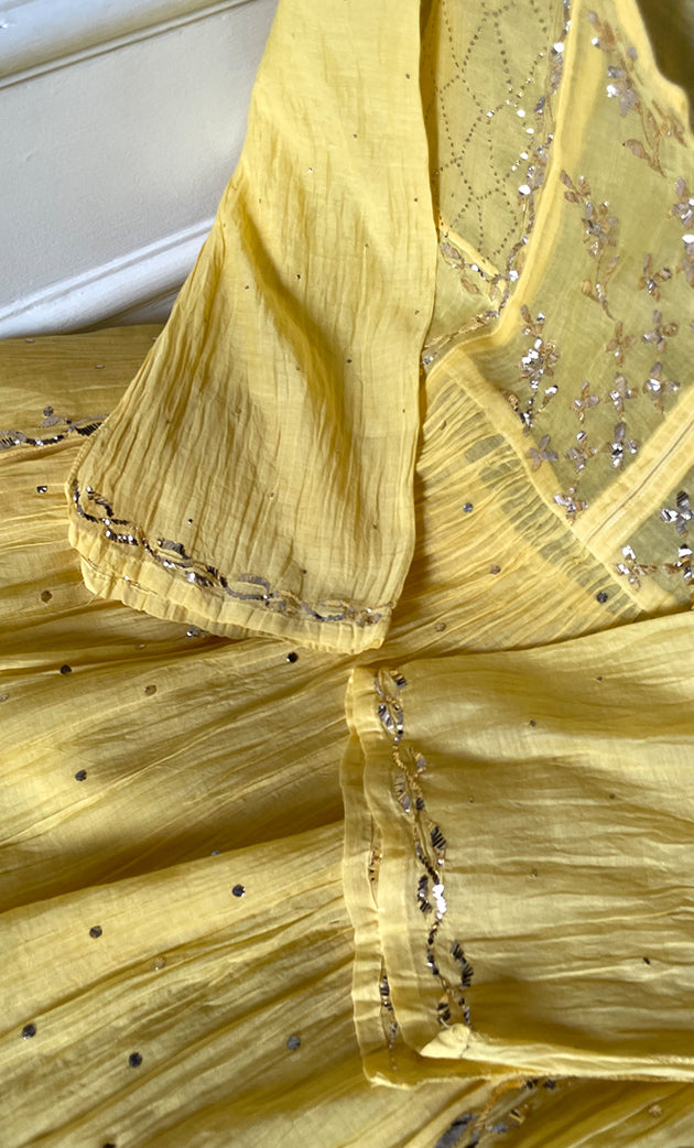 Women's Lakhnavi Handcrafted Mul Chanderi Semi-Stitched Kurta And Dupatta Set - HONC0323769