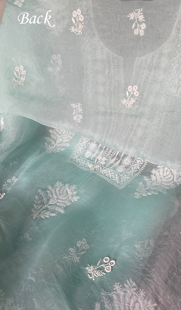 Women's Lakhnavi Handcrafted Pure Organza Chikankari Unstitched Full Suit Material - HONC0351123