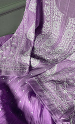 Load image into Gallery viewer, Tripty Women's Lakhnavi Handcrafted Mul Chanderi Semi - Stitched Anarkali And Dupatta Set - HONC0354845