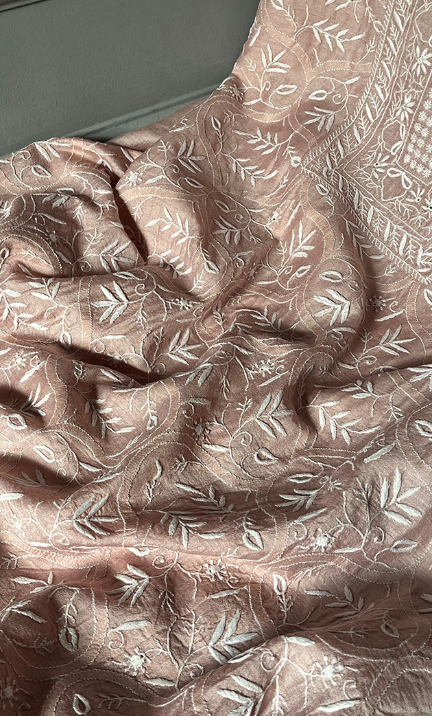 Women's Lakhnavi Handcrafted Munga Silk Chikankari Kurta And Dupatta Set- HONC0282782