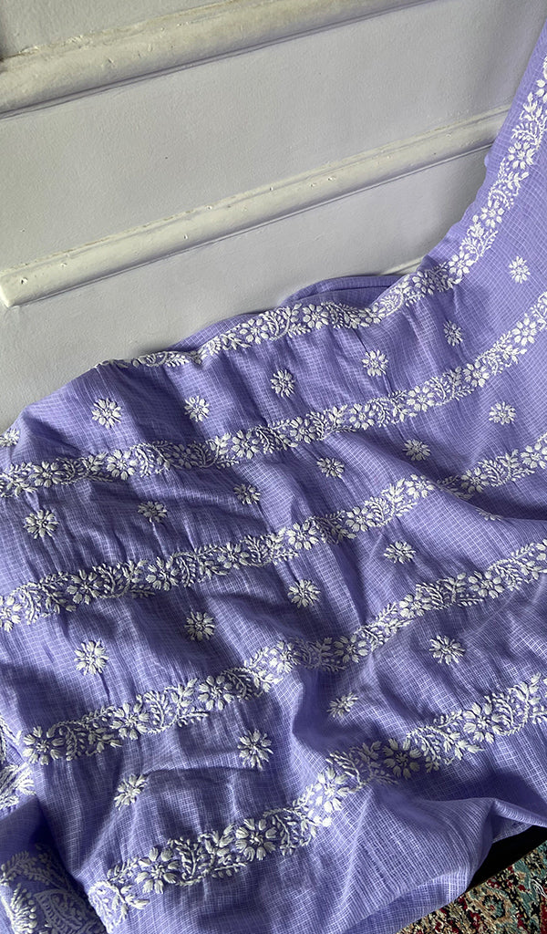 Women's Lucknowi Handcrafted Kota Cotton Chikankari Unstitched Kurta And Dupatta Set - HONC0340079