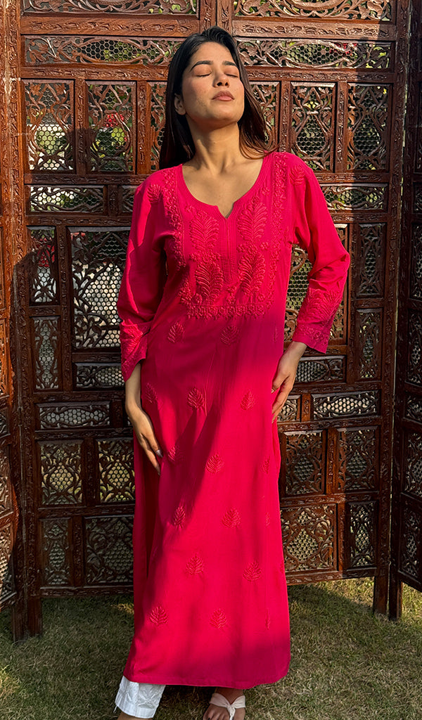 Women's Lucknowi Handcrafted Modal Cotton Chikankari Kurti - HONC0232189