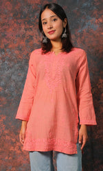Load image into Gallery viewer, Women&#39;s Lakhnavi Handcrafted Cotton Chikankari Top - HONC0331499
