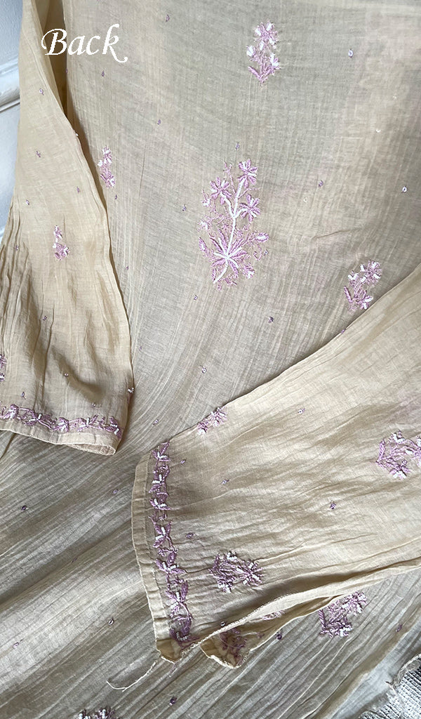 Saziya Women's Lakhnavi Handcrafted Mul Chanderi Semi - stitched Chikankari Full Suit Material - HONC0321284