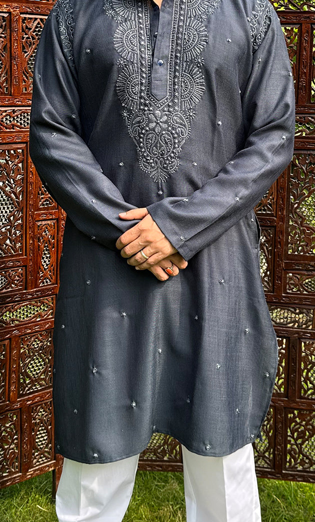 Men's Lucknowi Handcrafted Cotton Chikankari Kurta - HONC0324702