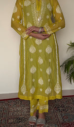 Ira Women's Lucknowi Handcrafted Mul Chanderi Stitched Chikankari Kurta And Plazzo Set .