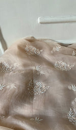 Load image into Gallery viewer, Women's Lakhnavi Handcrafted Pure Organza Chikankari Unstitched Kurta And Dupatta Set- HONC0329219