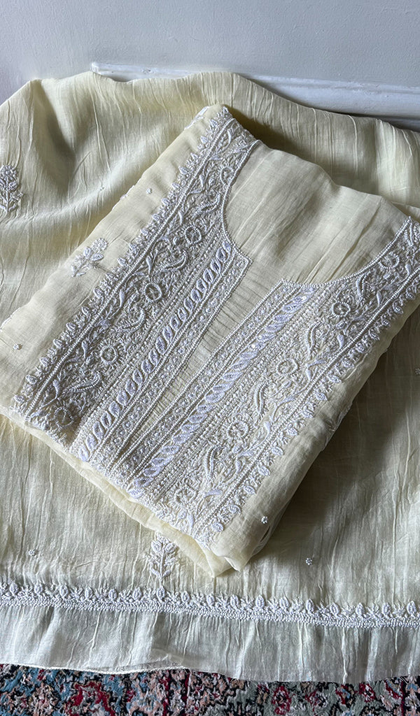 Zeba Women's Lakhnavi Handcrafted Mul Chanderi UnStitched Kurta And Dupatta Set - HONC0374453
