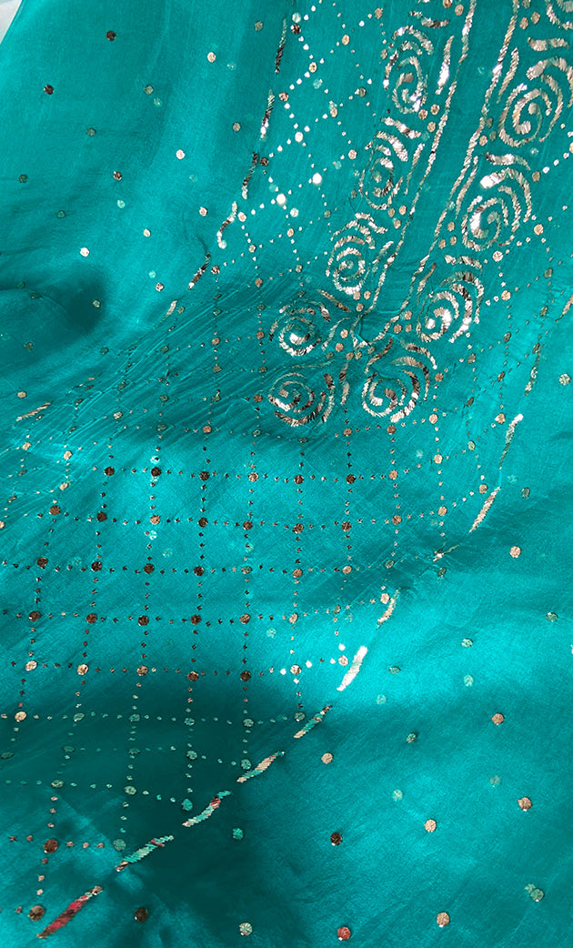 Women's Lakhnavi Handcrafted Pure Organza Chikankari Unstitched Kurta And Dupatta Set- HONC0299980