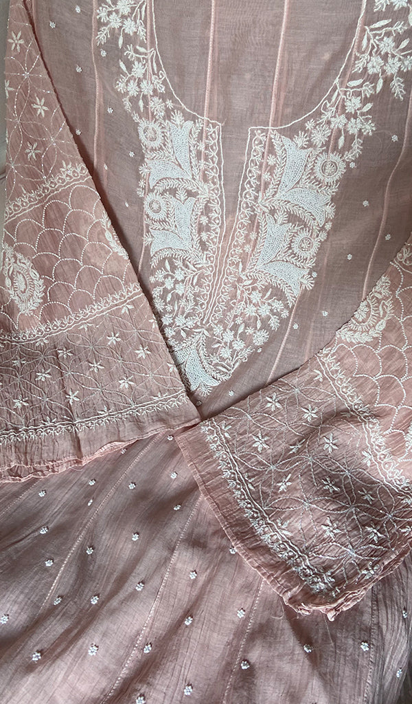 Women's Lakhnavi Handcrafted Mul Chanderi Semi - Stitched Anarkali And Dupatta Set - HONC0349077
