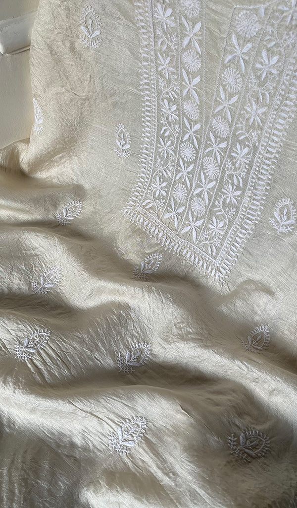 Women's Lakhnavi Handcrafted Tussar Silk Chikankari Kurta And Dupatta Set - HONC0262815