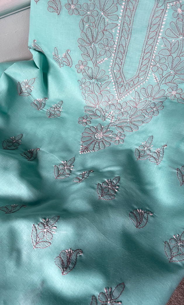 Women's Lakhnavi Handcrafted Unstitched Cotton Chikankari Suit Material - HONC0316588
