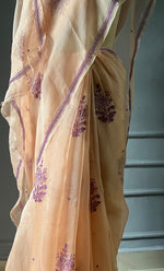 Load image into Gallery viewer, Women&#39;s Lucknowi Handcrafted Pure Organza Silk Chikankari Saree - HONC0294409
