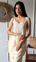 Load image into Gallery viewer, Amreena Women's Lakhnavi Handcrafted Chanderi Silk Chikankari Top And Pant Set - HONC0344994