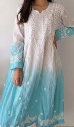 Load image into Gallery viewer, Fariah Women's Lucknowi Handcrafted Mul Chanderi Ombre  Chikankari Kurti - HONC05944584