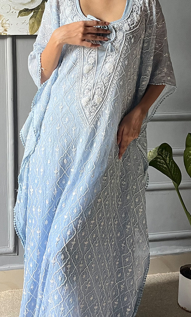 Rabia Women's Lucknowi Handcrafted Mul chanderi Chikankari Kaftan - HONC0305550