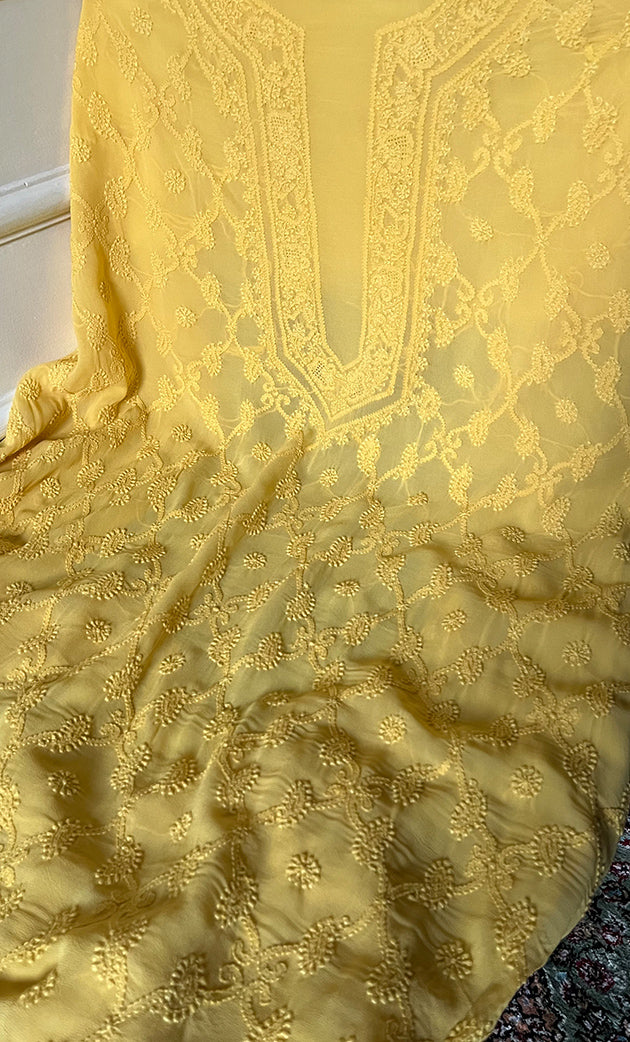 Lucknowi Handcrafted Viscose Georgette Chikankari Unstitched Men's Kurta Fabric - HONC0282441`