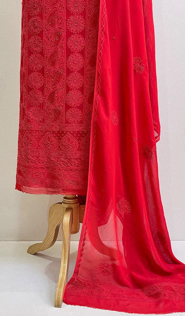 Women's Lakhnavi Handcrafted Viscose Georgette Chikankari Full Suit Material - HONC0155150