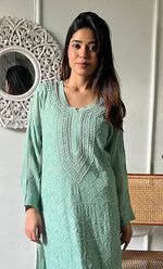 Load image into Gallery viewer, Women's Lakhnavi Handcrafted Viscose Georgette Chikankari Kurti - HONC0318834