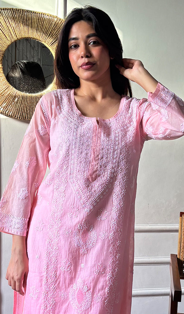Women's Lakhnavi Handcrafted Cotton Chikankari Kurti - HONC0357548