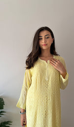 Load image into Gallery viewer, Yusra Women's Lakhnavi Handcrafted Viscose Georgette Chikankari Kurti- HONC0350437