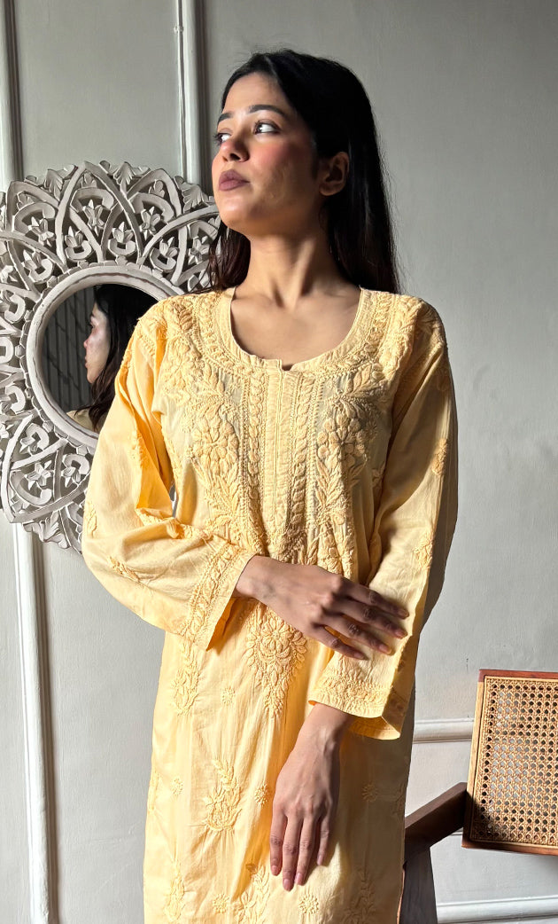 Women's Lakhnavi Handcrafted Cotton Chikankari Kurta And Palazzo Set - HONC0286935