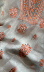 Load image into Gallery viewer, Women&#39;s Lakhnavi Handcrafted Pure Organza Chikankari Unstitched Kurta And Dupatta Set- HONC0299225
