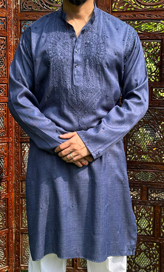 Men's Lucknowi Handcrafted Cotton Chikankari Kurta - HONC0321514