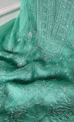 将图像加载到图库查看器中， Women's Lakhnavi Handcrafted Pure Organza Chikankari Unstitched Kurta And Dupatta Set- HONC029556