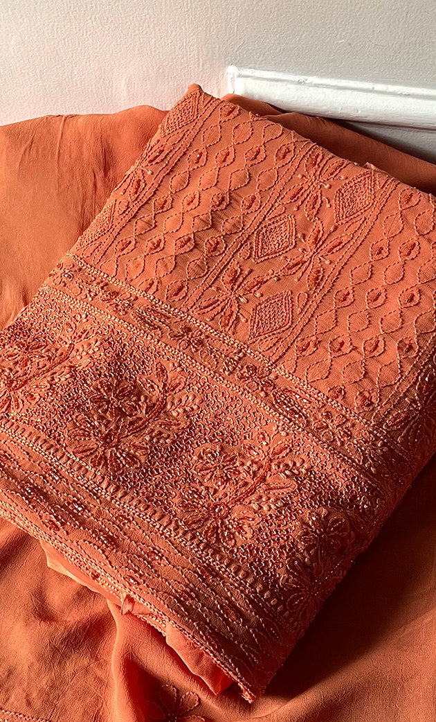 Women's Lakhnavi Handcrafted Viscose Georgette Chikankari Full Suit Material - HONC0299912