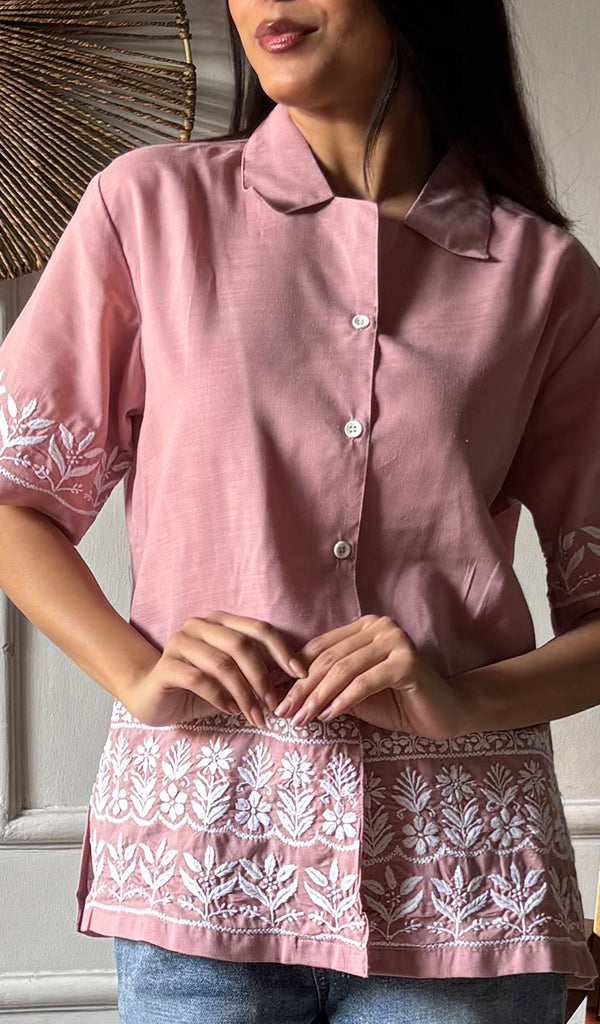 Arushi Women's Lakhnavi Handcrafted Cotton Chikankari Shirt - HONC0350025