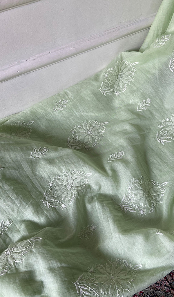 Women's Lakhnavi Handcrafted Chanderi Silk Unstitched Chikankari Full Suit - HONC0351094