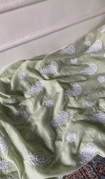 将图像加载到图库查看器中， Women's Lucknowi Handcrafted Kota Cotton Chikankari Unstitched Angrakha And Dupatta Set - HONC0340098