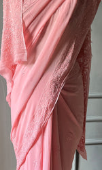 Load image into Gallery viewer, Women&#39;s Lakhnavi Handcrafted Viscose Georgette Chikankari Saree - HONC0290055
