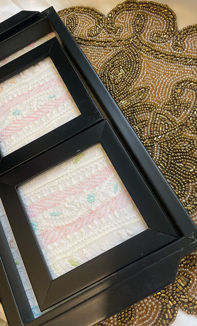 Handcrafted Chikankari Tray with Two Coasters – Wooden Frame - HONC0310961